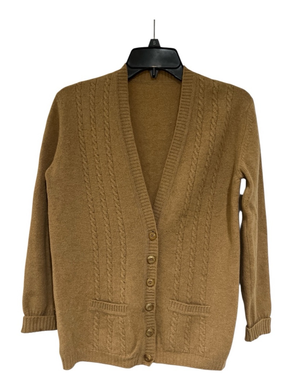 Cashmere/Wool blend Classic Cable Knit Button-Front Cardigan - Tan
